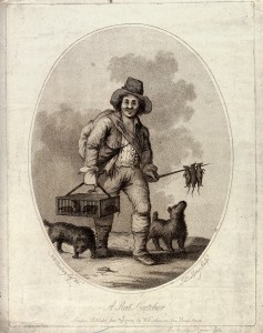 V0020299 A rat-catcher (accompanied by two dogs) carrying a cage of l Credit: Wellcome Library, London. Wellcome Images images@wellcome.ac.uk http://wellcomeimages.org A rat-catcher (accompanied by two dogs) carrying a cage of live rats in his right hand and a sharpened wooden stick with dead rats dangling from it in his left. Stipple engraving by J. Baldrey, 1789, after H.W. Bunbury. 1789 By: Henry William Bunburyafter: John Kirby BaldreyPublished: 26 January 1789 Copyrighted work available under Creative Commons Attribution only licence CC BY 4.0 http://creativecommons.org/licenses/by/4.0/